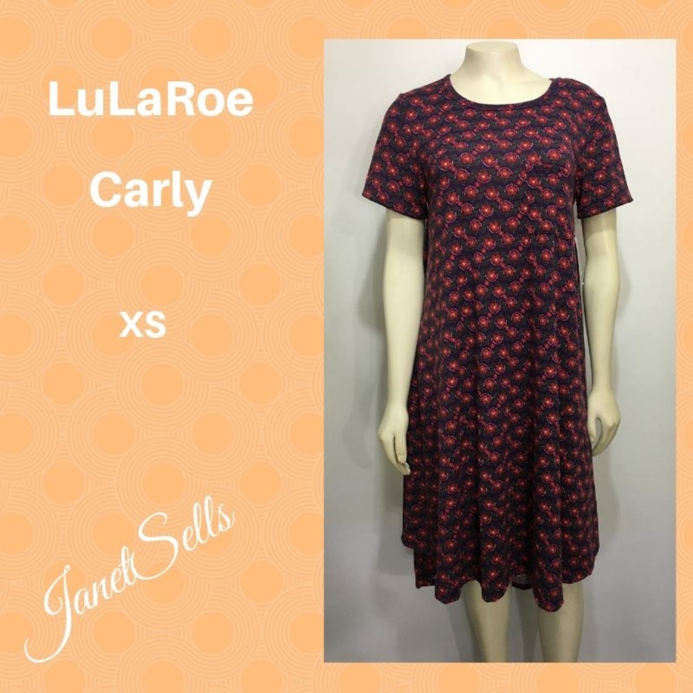 LuLaRoe Carly XS Red Green Purple Floral Dress